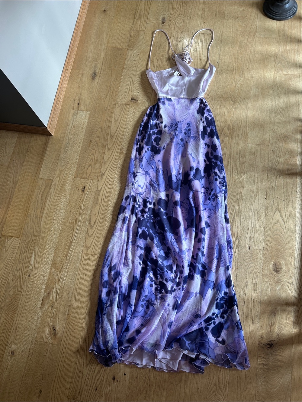 ASOS Lilac and Dark Purple Floral Satin Spaghetti-Strap Maxi Dress